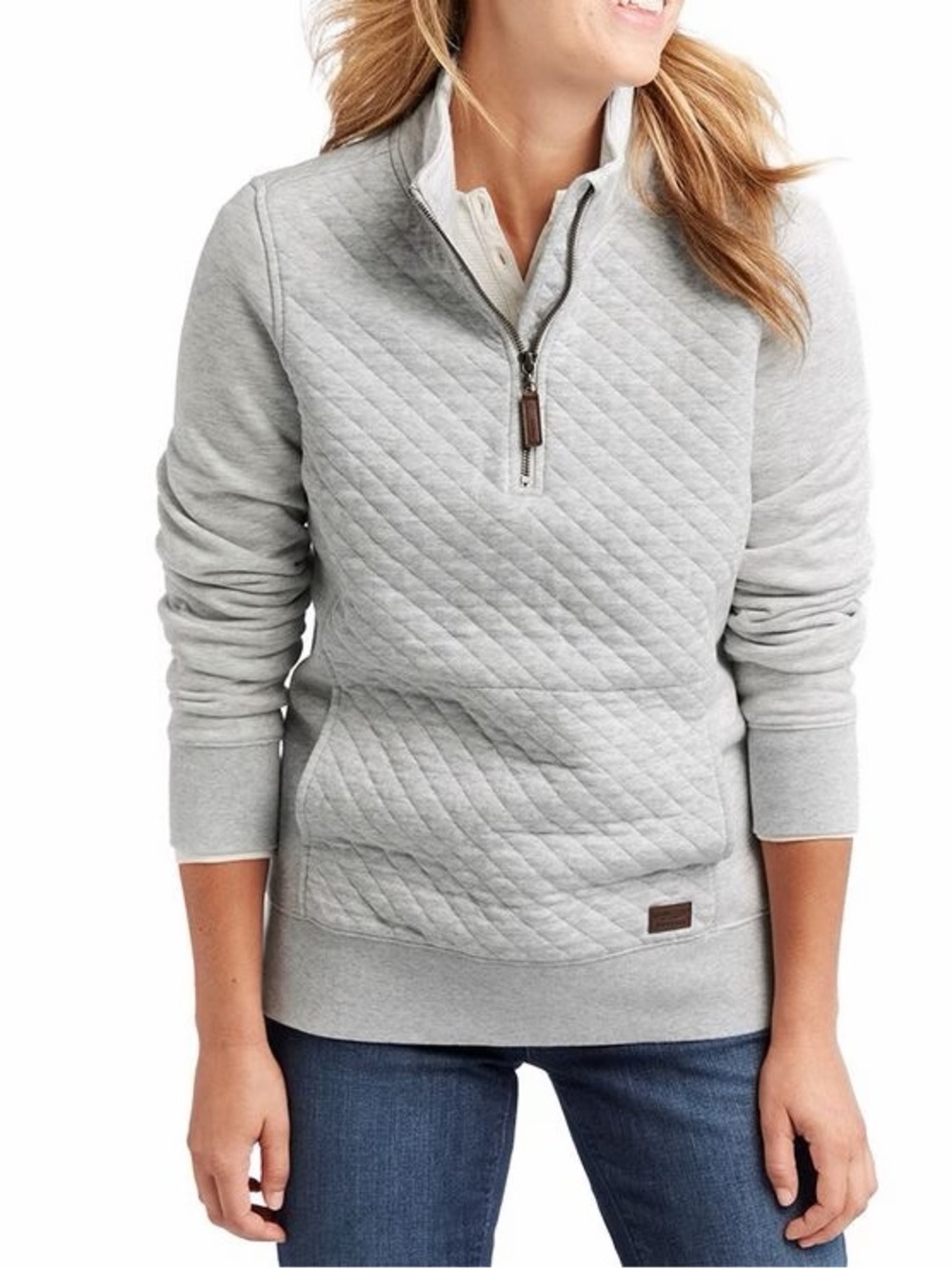 L.L. Bean Light Gray Quilted Half-Zip Pullover